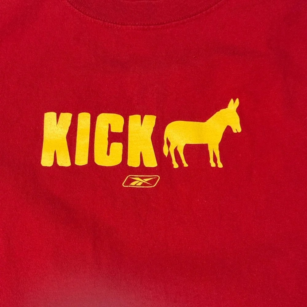 Vintage Reebok Kick Donkey Graphic T-Shirt Mens Large Red‎ Short Sleeve Crewneck